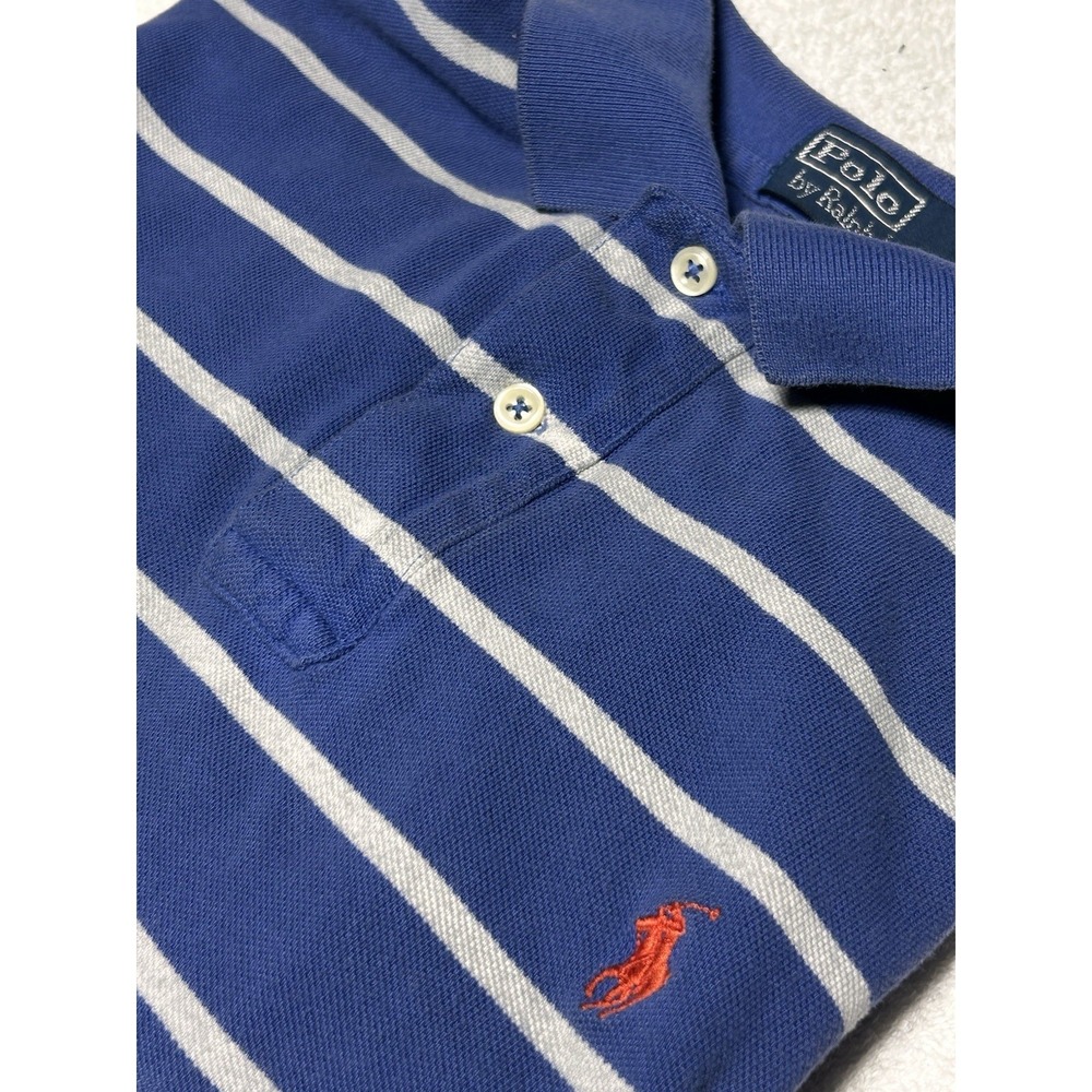 Polo Ralph Lauren Polo Shirt Mens L Purple/Grey Stripe Short‎ Sleeve Red Pony